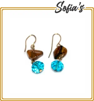 Earrings with tiger's eye stone and crystals