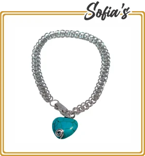 Heart pattern bracelet in turquoise