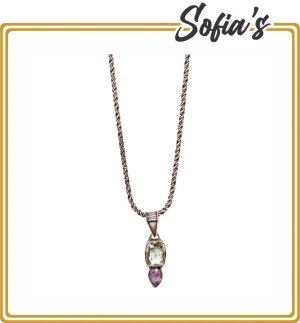 Large silver chain with pendant in sulltanite and amethyst stones