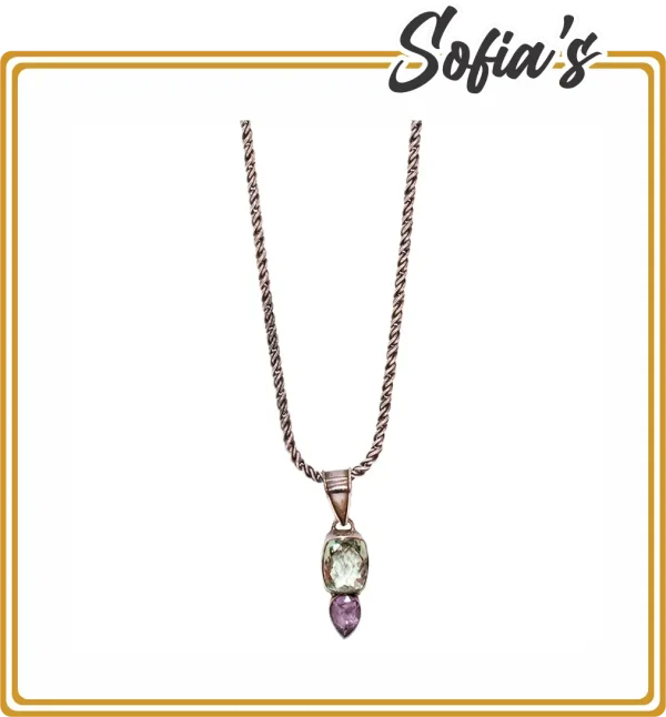 Large silver chain with pendant in sulltanite and amethyst stones