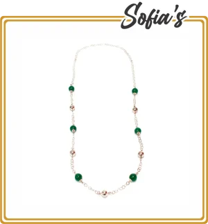 Long silver necklace with jade balls