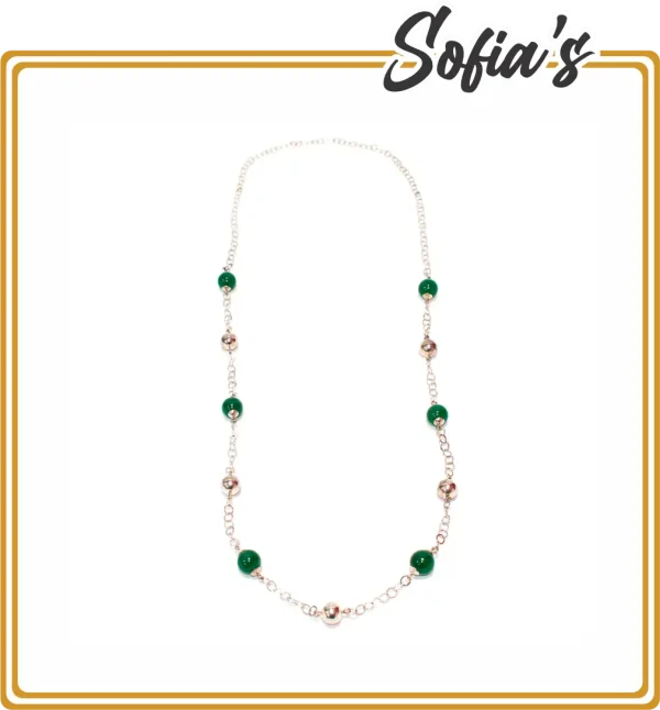 Long silver necklace with jade balls