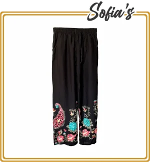 Black Pants with Leg Embroidery