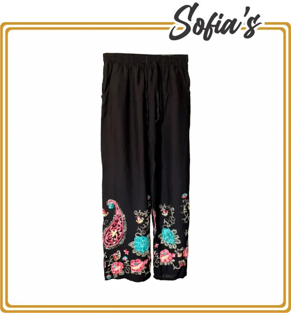 Black Pants with Leg Embroidery