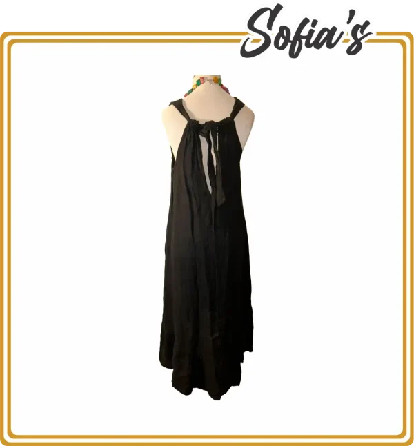 Black Linen Dress with Back Neckline and Pockets 2