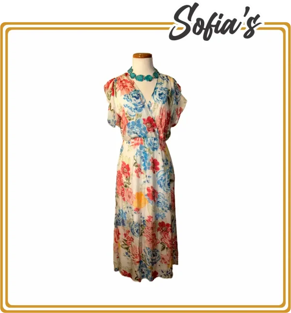 Rose-Printed Silk and Viscose Dress with Cotton Lining - Made in Italy