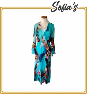 Green Printed Dress with Full Sleeves - Made in Italy