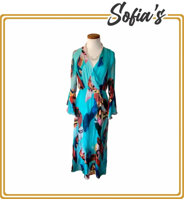 Green Printed Dress with Full Sleeves - Made in Italy