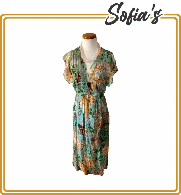 Green Rose-Printed Dress - Made in Italy