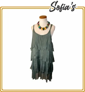 Olive Green Dress with Silk and Viscose Lining - French Brand, Made in Italy