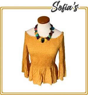 Mustard-Colored Blouse - One Size Fits All, 100% Rayon