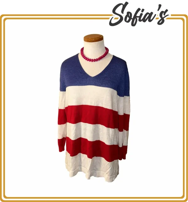 Knitted Linen Sweater with Colorful Stripes