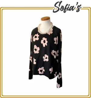 Black Knitted Sweater with Pink Flowers NY Brand