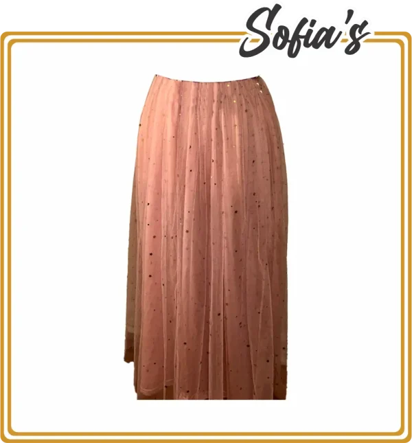 Long Pink Tulle Skirt with Gold Star Decoration - SHEIN