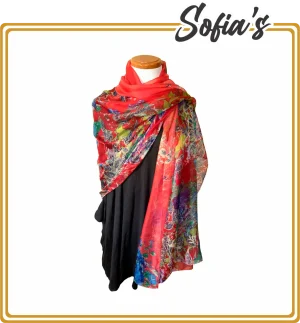 Red Scarf with Rose Print - Jennifer Brand