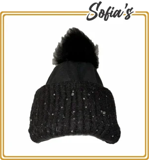 Hat with Sheepskin and Wool, Real Fur Pompom - UGG Brand