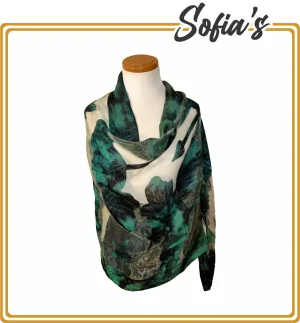 Long Scarf in Green with Transparent Flowers