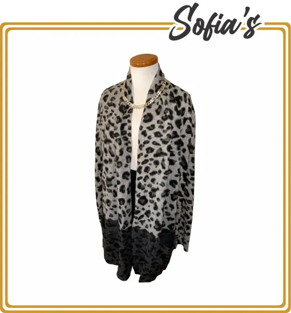 Long Open Tiger Print Sweater with Pockets - Cashmere