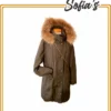 Green padded coat with hood and natural fur