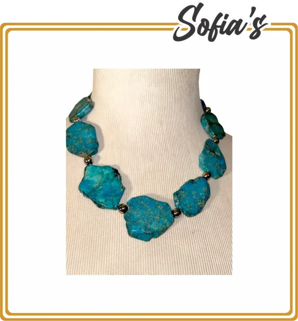 Necklace with large natural turquoise stones