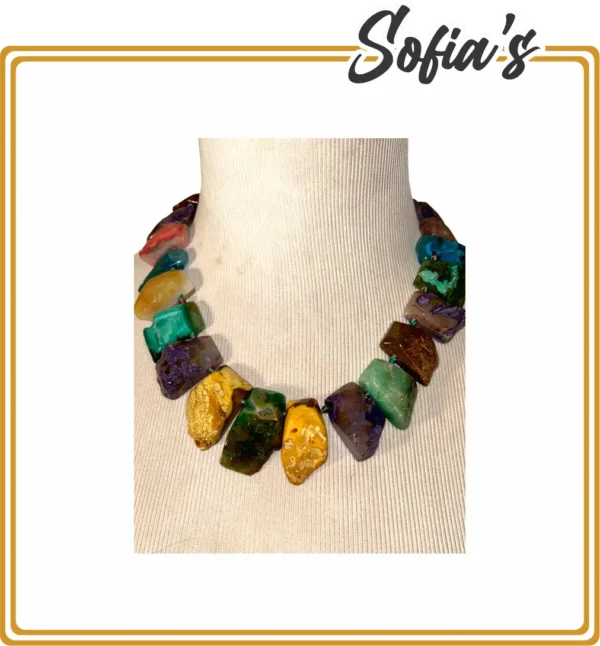 Necklace with large natural multicoloured stones