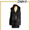 Long reversible fur coat with hood, with sheepskin