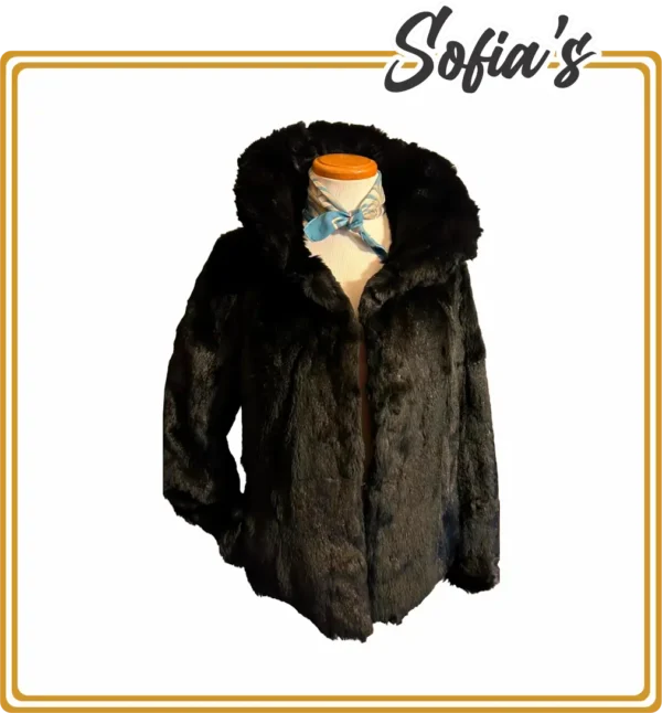Black reversible coat in natural fur, short cut 2