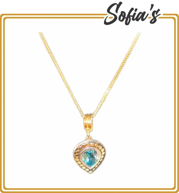 18K gold plated silver pendant with natural aquamarine stone