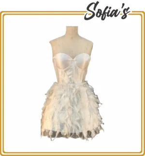 Strapless Satin Dress and Skirt with Feather Decoration