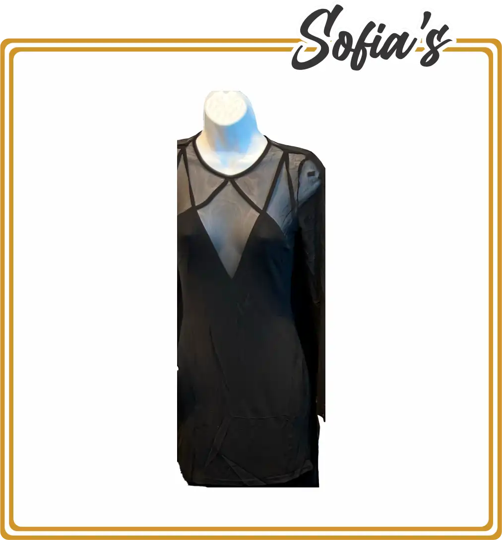 Black Dress with Three-Quarter Length Sheer Mesh
