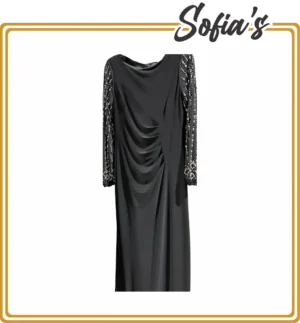 Long Stretch Dress with Stones and Pearls