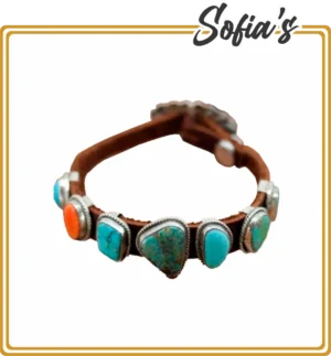 Leather and Natural Stones Bracelet with Silver
