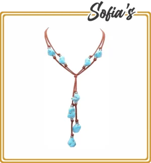 Leather Pendant Silver, Turquoise Natural Stones